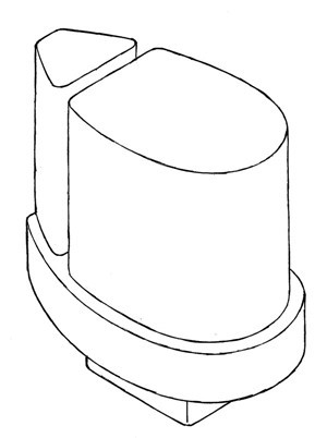 The mast heel fitting, item 39-GSM. It has a rectangular tongue on the base to engage in the mast step.